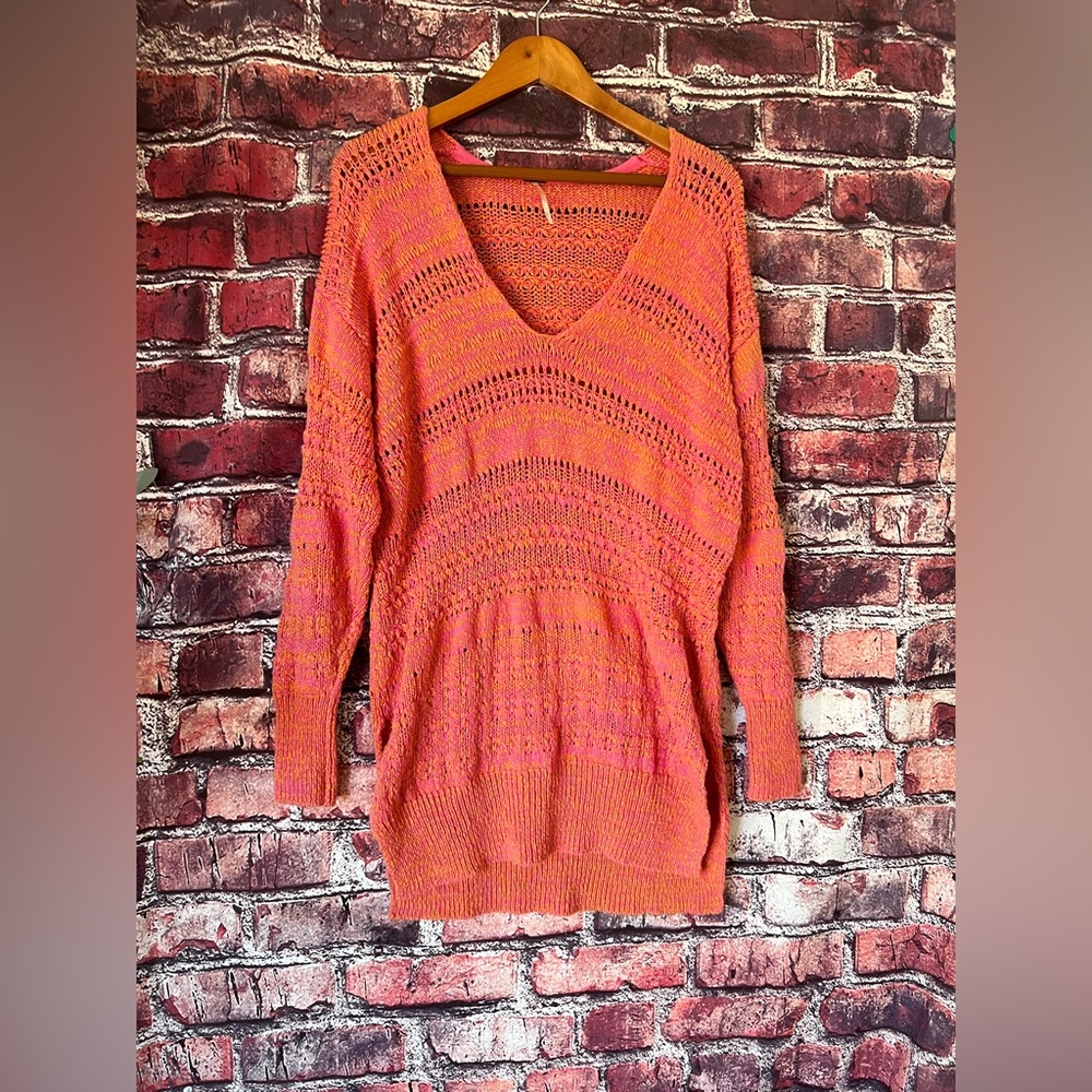 Free People Hot Tropics V-Neck Open Knit Sweater M/L